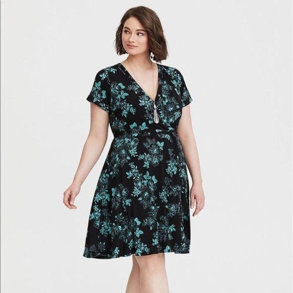 Torrid Floral Jersey Knit Faux Wrap Dress